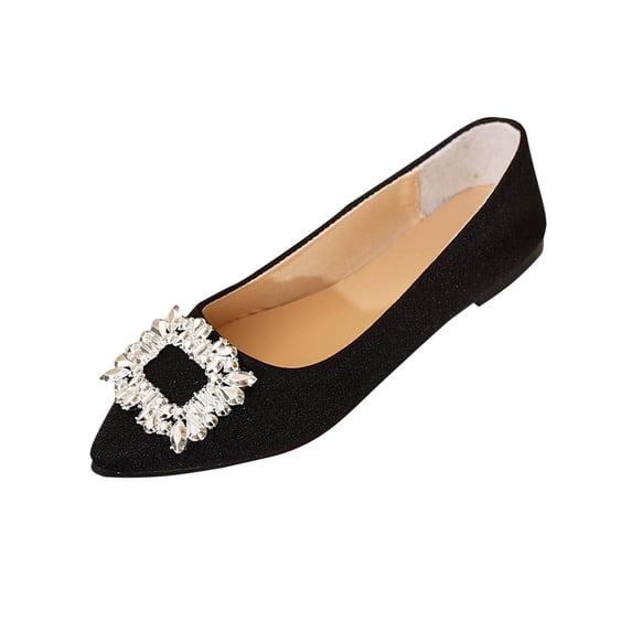 FRSASU Women's Low Chunky Block Heels Rhinestone Pointed Toe Pumps Shoes Comfortable Dress Wedding Shoes Black