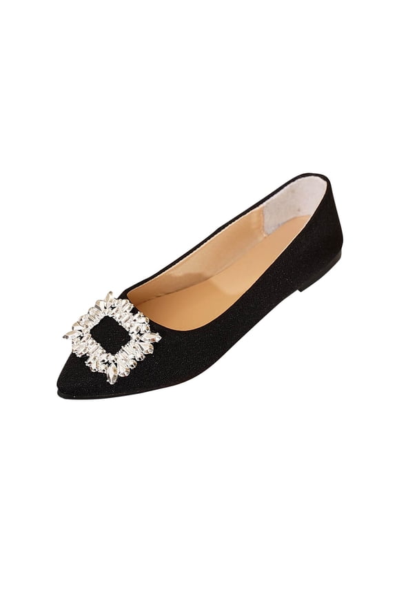 Women's Low Chunky Block Heels Rhinestone Pointed Toe Pumps Shoes Comfortable Dress Wedding Shoes Black