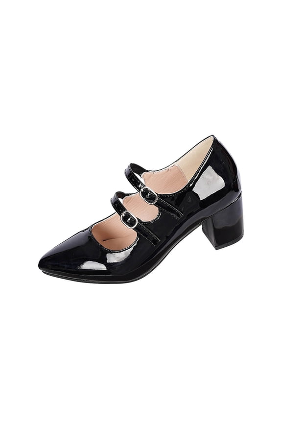 Women's Mary Jane Shoes Classic Mid Heels, Comfortable office Pumps with Buckle Strap Vintage Dress Shoes Black