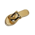 thumbnail image 1 of FRSASU Women's Metal Flat Sandals Round Open Toe Summer Outdoors Slip On Beach Walking Slippers Shoes Gold, 1 of 9