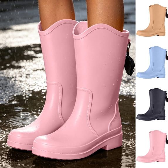FRSASU Women's Mid Calf Rain Boots Waterproof Gardening Boots Lightweight Portable Garden Shoes Pink