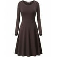thumbnail image 1 of FRSASU Women's Midi Dress High Waist Pleated A-line Dresses Solid Color Casual Elegant Long Sleeve Dress Coffee, 1 of 3