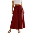 thumbnail image 1 of FRSASU Women's Midi Skirt Elastic High Waisted Flowy A-Line Casual Pull-On Summer Boho Vacation Skirts with 2 Pockets Wine, 1 of 7