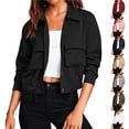 thumbnail image 1 of FRSASU Women's Military Safari Cropped Jackets Button Down Lightweight Oversized Utility Anorak Coat with Pockets White, 1 of 9