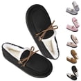 thumbnail image 1 of FRSASU Women's Moccasin Slippers Warm Lined Lace-Up Cozy Bow Indoor & Outdoor Loafers Shoes for Women Pink, 1 of 6