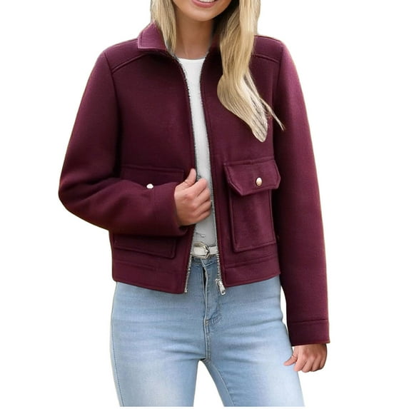 FRSASU Women's New Jacket Fashion Casual Long Sleeve Casual Zip up Loose Coat Top Red L(L)