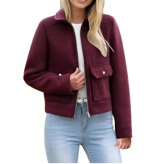 FRSASU Women's New Jacket Fashion Casual Long Sleeve Casual Zip up Loose Coat Top Red S(S)
