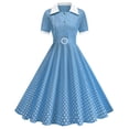 thumbnail image 1 of FRSASU Women's Notch Lapel Vintage Short Sleeve Cocktail Swing Dress Polka Dot 1950s Rockabilly Prom Midi Dress Blue, 1 of 8