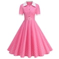 thumbnail image 1 of FRSASU Women's Notch Lapel Vintage Short Sleeve Cocktail Swing Dress Polka Dot 1950s Rockabilly Prom Midi Dress Pink, 1 of 8