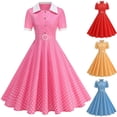 thumbnail image 1 of FRSASU Women's Notch Lapel Vintage Short Sleeve Cocktail Swing Dress Polka Dot 1950s Rockabilly Prom Midi Dress Yellow, 1 of 9