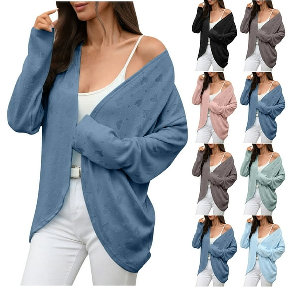 FRSASU Women's Open Front Cardigan Solid Color Long Sleeve Loose Fitting Casual Crewneck Knit Cardigans Sweater Pink XL(XL)