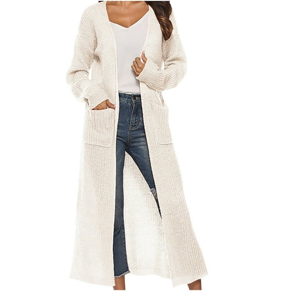 FRSASU Women's Open Front Knit Lightweight Casual Long Lady Jacket Coat Fall Outerwear White 6(M)