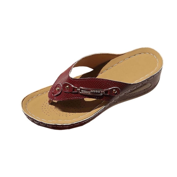 FRSASU Women's Orthopedic Walking Slippers with Arch Support, Hollow Wedge Sandals,Summer Dressy Casual Slip On Flip Flops Wine