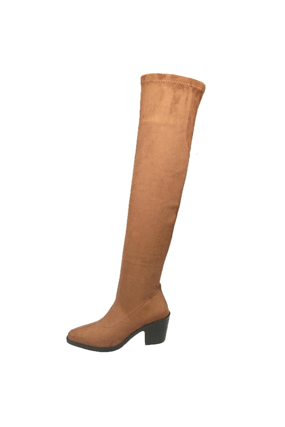 Women's Over the Knee Boots Thigh High Suede Block Low Above Flat Long Comfort Pointed toe Boots Coffee