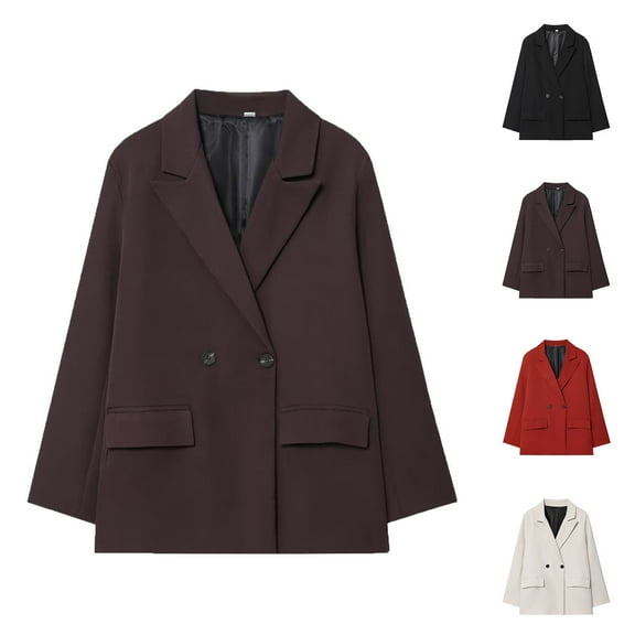 FRSASU Women's Oversized Double-Breasted Suit Blazer Jacket Long Sleeve Casual Boyfriend Style Work office Blazer White