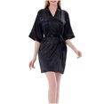 thumbnail image 1 of FRSASU Women's Pajama Dress Solid Color Home Wear V-neck Belt Half Sleeve Pajama Dress Black 8(L), 1 of 5