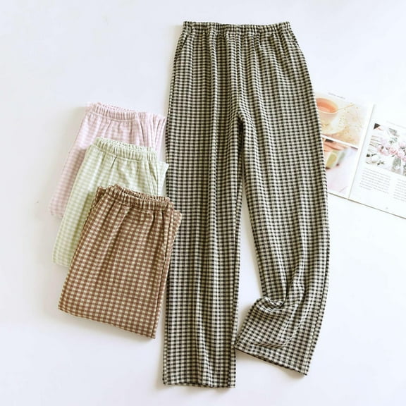 FRSASU Women's Pajama Pants Autumn/Winter Soft Plaid Velvet Home Warm Straight Leg Casual Pants Pink