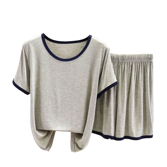 FRSASU Women's Pajama Sets 2 Piece Short Sleeve Lounge Sleepwear Ladies Pjs Sets Tops and Shorts Pjs Lounge Set Gray