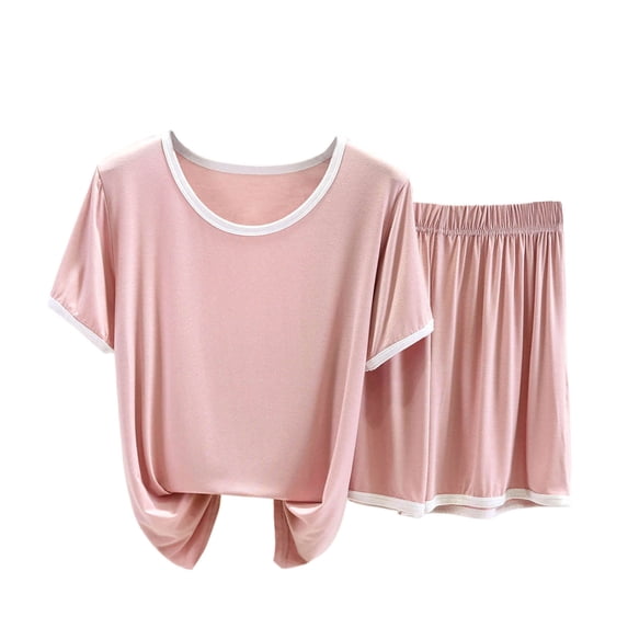 FRSASU Women's Pajama Sets 2 Piece Short Sleeve Lounge Sleepwear Ladies Pjs Sets Tops and Shorts Pjs Lounge Set Pink