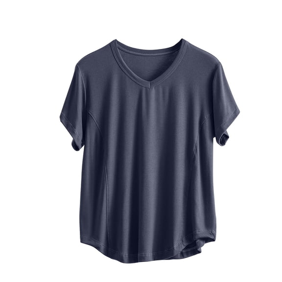 FRSASU Women's Pajama Tops - Sleep Shirts for Women, Pure Color V-Neck Gray