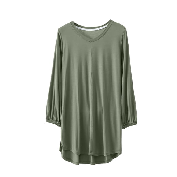 FRSASU Women's Pajama Tops V Neck 3/4 Sleeves Sleep Tee Shirts Soft Comfy Loose Tunic Top Oversized Sleepwear Army Green