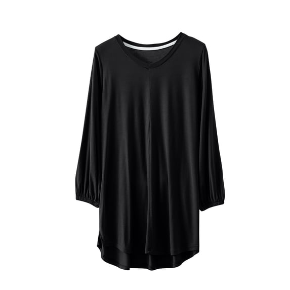 FRSASU Women's Pajama Tops V Neck 3/4 Sleeves Sleep Tee Shirts Soft Comfy Loose Tunic Top Oversized Sleepwear Black