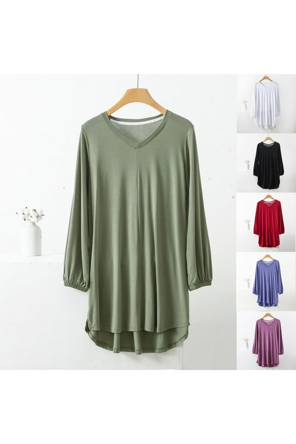 Women's Pajama Tops V Neck 3/4 Sleeves Sleep Tee Shirts Soft Comfy Loose Tunic Top Oversized Sleepwear White