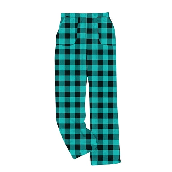 FRSASU Women's Pajamas Pants Plaid Stretch Casual Loose Comfy Home Pants Sleep Bottom Lounge Cute Sleepwear Pants Light Blue