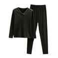 thumbnail image 1 of FRSASU Women's Pajamas Set 2 Piece Fuzzy Lounge Set Long Sleeve Sleepwear Fall Winter Loungewear Solid Color Warm Outfits Matching Clothes Black, 1 of 5