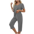 thumbnail image 1 of FRSASU Women's Pajamas Set Loose Short Sleeve Top with Wide Leg Capri Pants Lounge Sleepwear Set Gray, 1 of 7