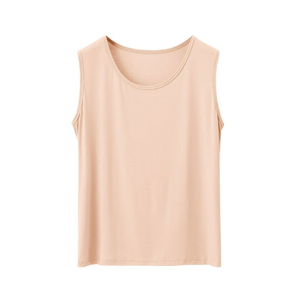FRSASU Women's Pajamas Solid Color Modal Sleeveless Loose Fit Inner Layer Bottom Tank Top Homewear Sleepwear Beige