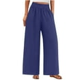 thumbnail image 1 of FRSASU Women's Palazzo Pants Dressy Solid Casual Wide Leg Slacks Elastic Waist Fashion Pants with Pockets Navy, 1 of 9