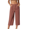 thumbnail image 1 of FRSASU Women's Pants Casual Solid Color Button Elastic Waist Fashion Loose Cropped Pants with Pockets Coffee, 1 of 6