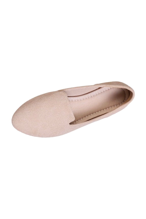 Women's Plain Pattern Medium Width Pointed Toe Textile Flat Shoes Casual Comfortable Slip on Daily Walking Shoes Beige