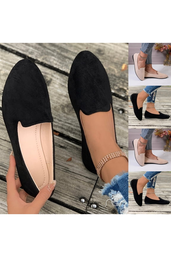 Women's Plain Pattern Medium Width Pointed Toe Textile Flat Shoes Casual Comfortable Slip on Daily Walking Shoes Black