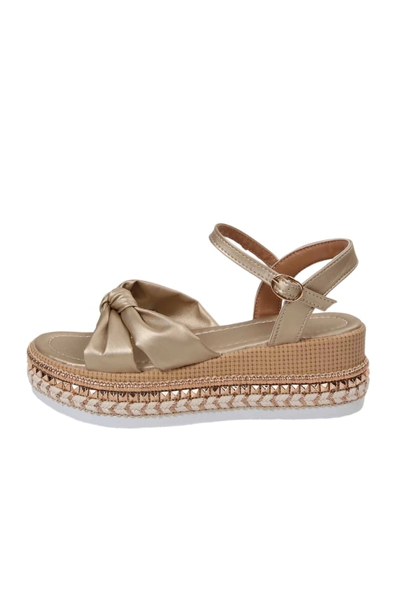 Women's Platform Wedge Sandals,Orthopedic Open Toe Backless Slingback Strappy Sandal with Twist Knot Bow Comfy Ladies Shoes Gold