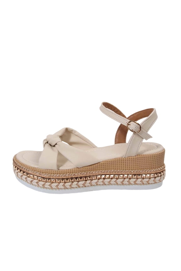 Women's Platform Wedge Sandals,Orthopedic Open Toe Backless Slingback Strappy Sandal with Twist Knot Bow Comfy Ladies Shoes White