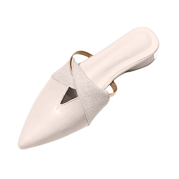 FRSASU Women's Pointed Toe Slide Mules Backless Leather Slip On Sandals Work office Low Heel Dressy Loafer Shoes Beige