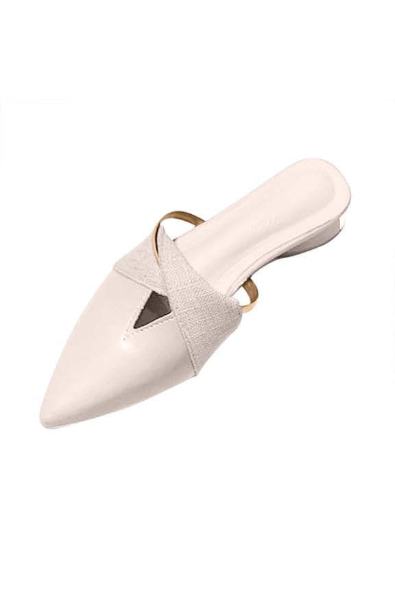 Women's Pointed Toe Slide Mules Backless Leather Slip On Sandals Work office Low Heel Dressy Loafer Shoes Beige