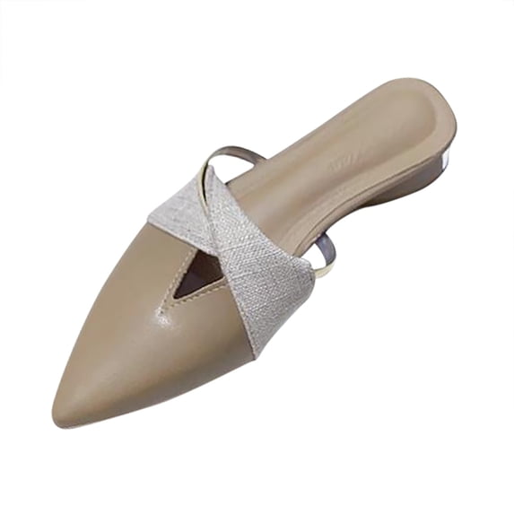 FRSASU Women's Pointed Toe Slide Mules Backless Leather Slip On Sandals Work office Low Heel Dressy Loafer Shoes Khaki