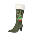 thumbnail image 1 of FRSASU Women's Pointed Toe Stiletto Mid Calf Boots, Christmas Tree & Snowflake Embroidery with Furry Top Cuff Green, 1 of 9