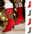 thumbnail image 1 of FRSASU Women's Pointed Toe Stiletto Mid Calf Boots, Christmas Tree & Snowflake Embroidery with Furry Top Cuff Red, 1 of 8