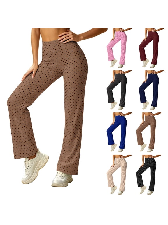 Women's Polka Dot High Waist Flared Yoga Pants Stretchy Slim Fit Workout Bottoms Daily Travel Work wear Wine