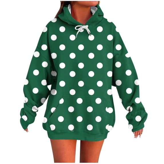 FRSASU Women's Polka Dot Print Hooded Sweatshirt Long Sleeved Casual Fashion Top with Pocket Army Green XXL(XXL)
