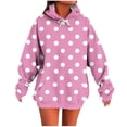 thumbnail image 1 of FRSASU Women's Polka Dot Print Hooded Sweatshirt Long Sleeved Casual Fashion Top with Pocket Pink S(S), 1 of 5