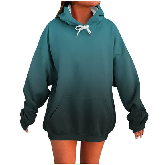 FRSASU Women's Pullover Gradient Printed Hoodies Trendy Fall Fashion Tops Hooded Sweatshirts with Pocket Navy