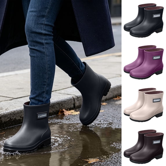FRSASU Women's Rain Boots Ankle Rainboot Anti Slipping Waterproof Casual Garden Outdoor Kitchen Hiking Camping Boots Purple