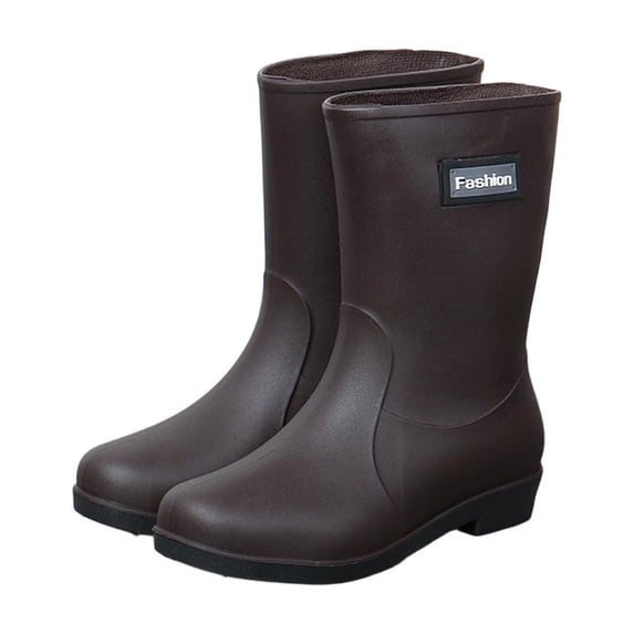 FRSASU Women's Rain Boots Mid-calf Waterproof Outdoor Hunting Gardening Farming Shoes Brown