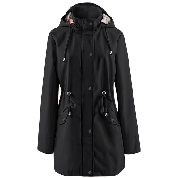 FRSASU Women's Rain Jacket Solid Color Sun Protection Waterproof Raincoat with Hood Cycling Bike Jacket Black L(L)