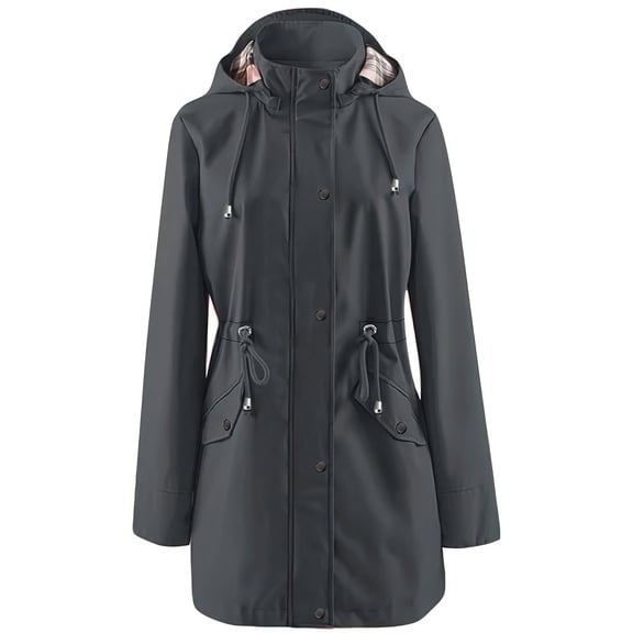 FRSASU Women's Rain Jacket Solid Color Sun Protection Waterproof Raincoat with Hood Cycling Bike Jacket Gray S(S)